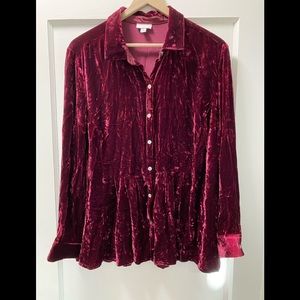 J.Jill velvet Burgundy buttoned blouse 2X